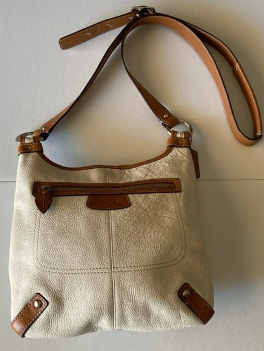 Coach Cream and Tan Leather Crossbody Bag